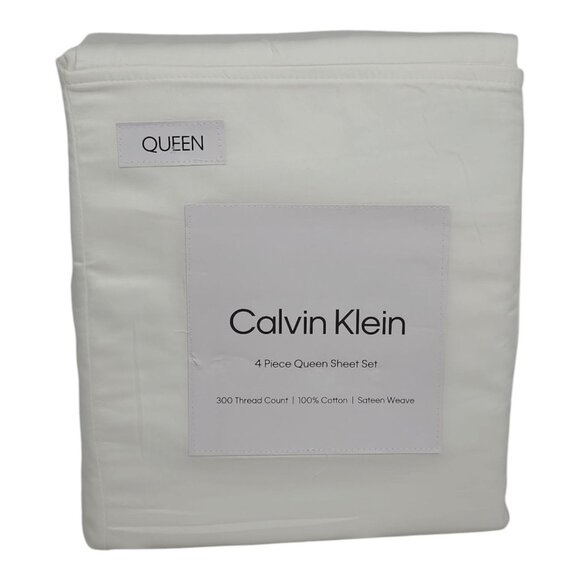 Calvin Klein 4 Piece Queen Sheet Set 100% Cotton Sateen Fits Mattress 18" Deep - Picture 8 of 8